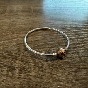 Authentic Pandora Sterling Silver Bangle Bracelet W/Rose Gold  Clasp 580713